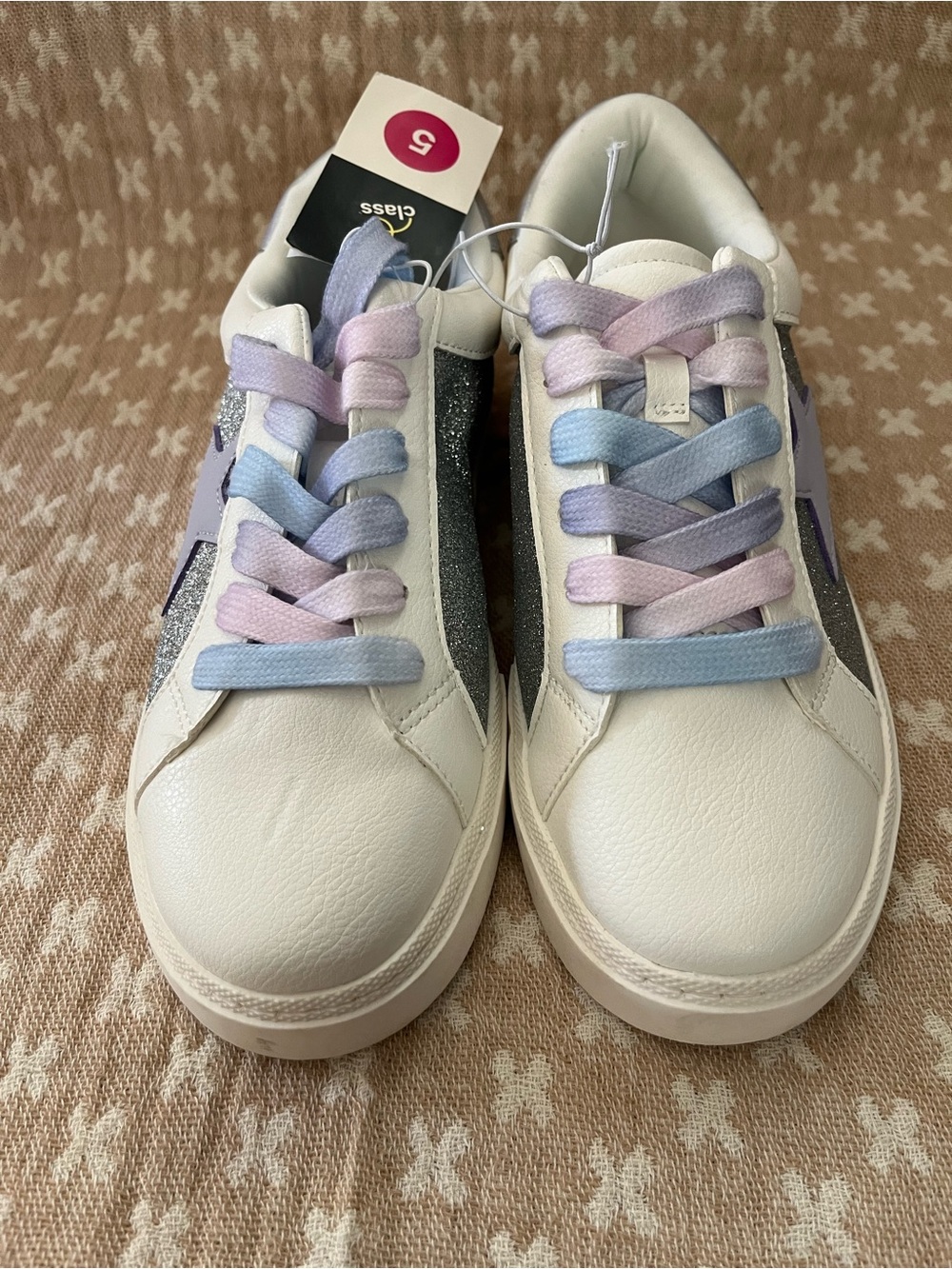 art class White Sneakers with Pastel Blue and Pastel Purple Accents